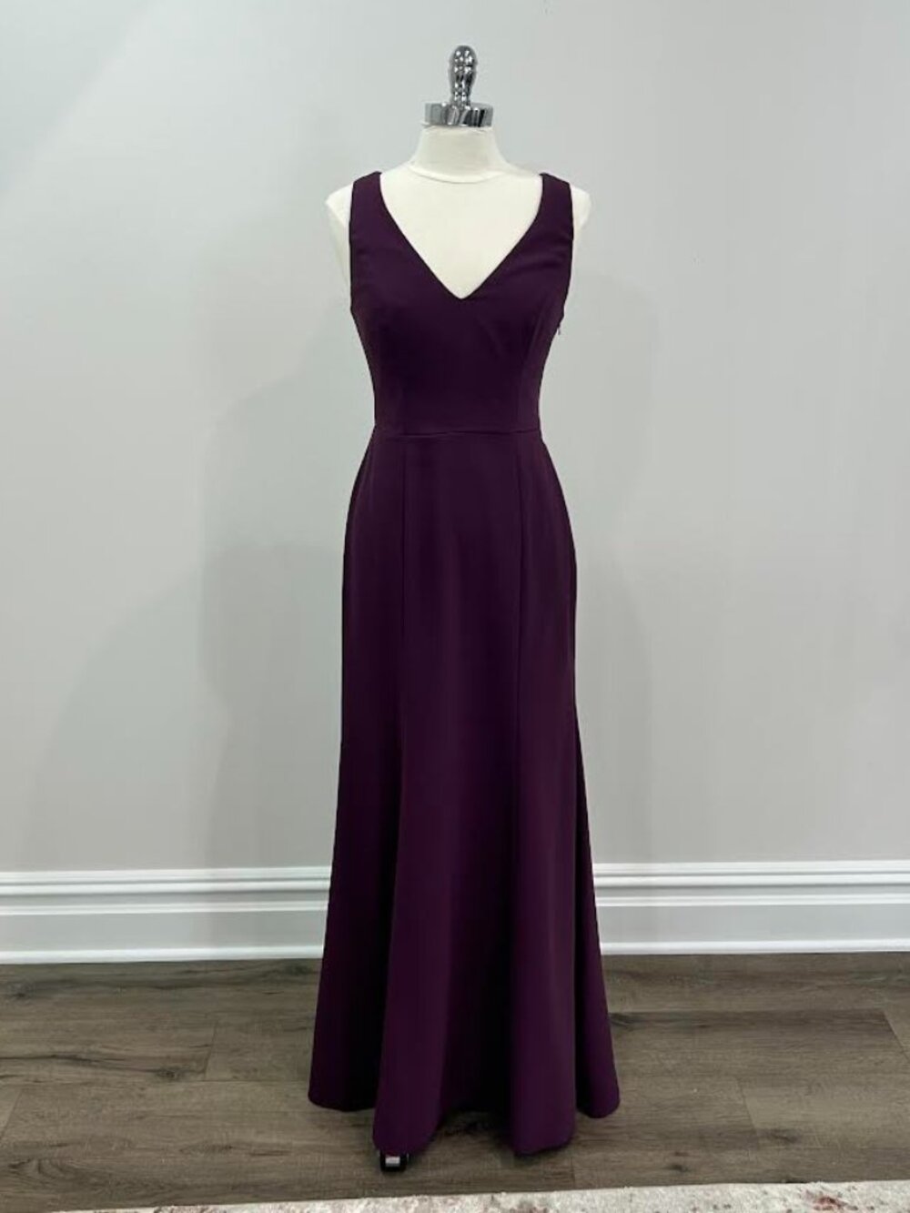 Aubergine V-neck Fitted Crepe Gown Style BB116 Size 4